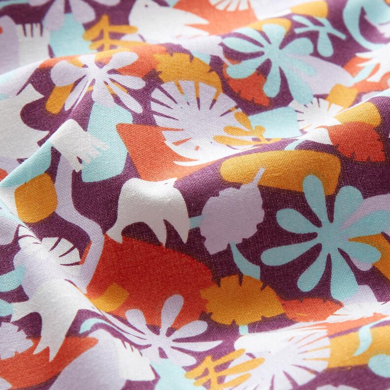 Baumwollstoff Cretonne Vögel und Blumen – traube/pastellviolett, image number 2