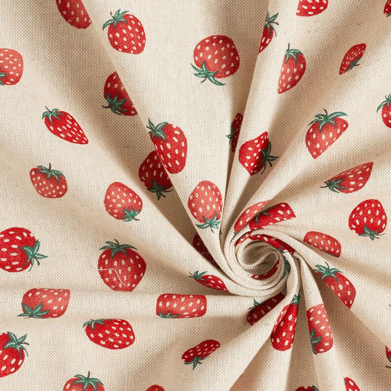 Dekostoff Halbpanama kleine Erdbeeren – rot/natur, image number 3