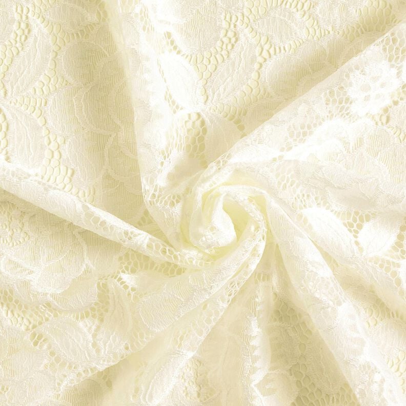 Elastische Spitze Blüten und Blätter – wollweiss, image number 4