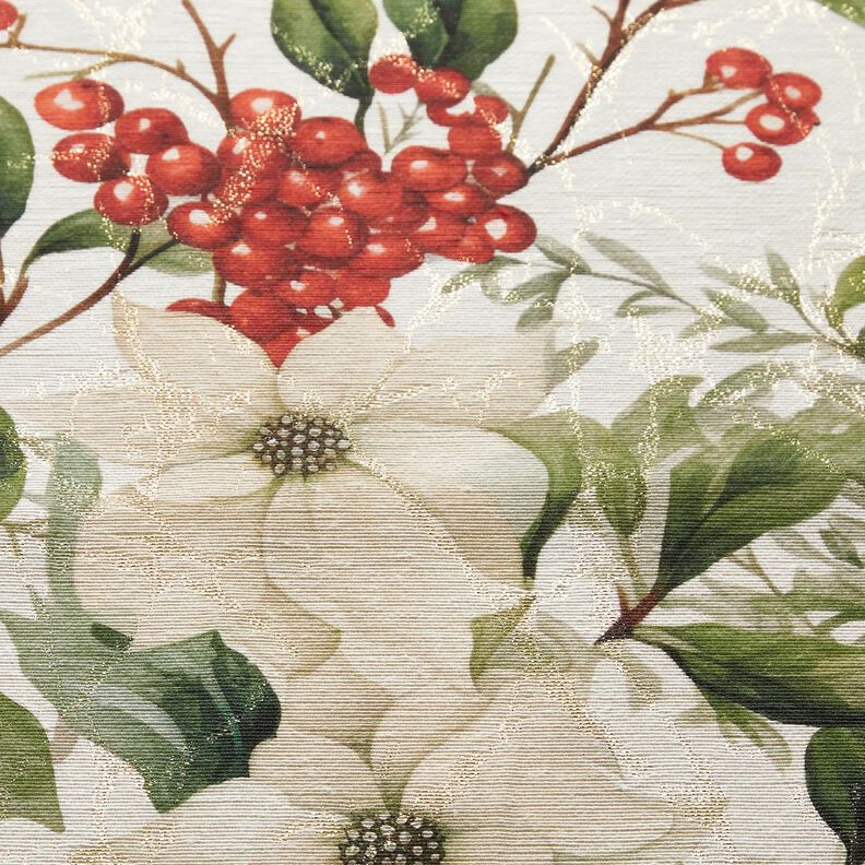 Dekostoff Jacquard Lurex Winterbeere – natur/gold, image number 5