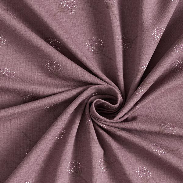 Baumwolljersey Pusteblume – aubergine | Reststück 50cm