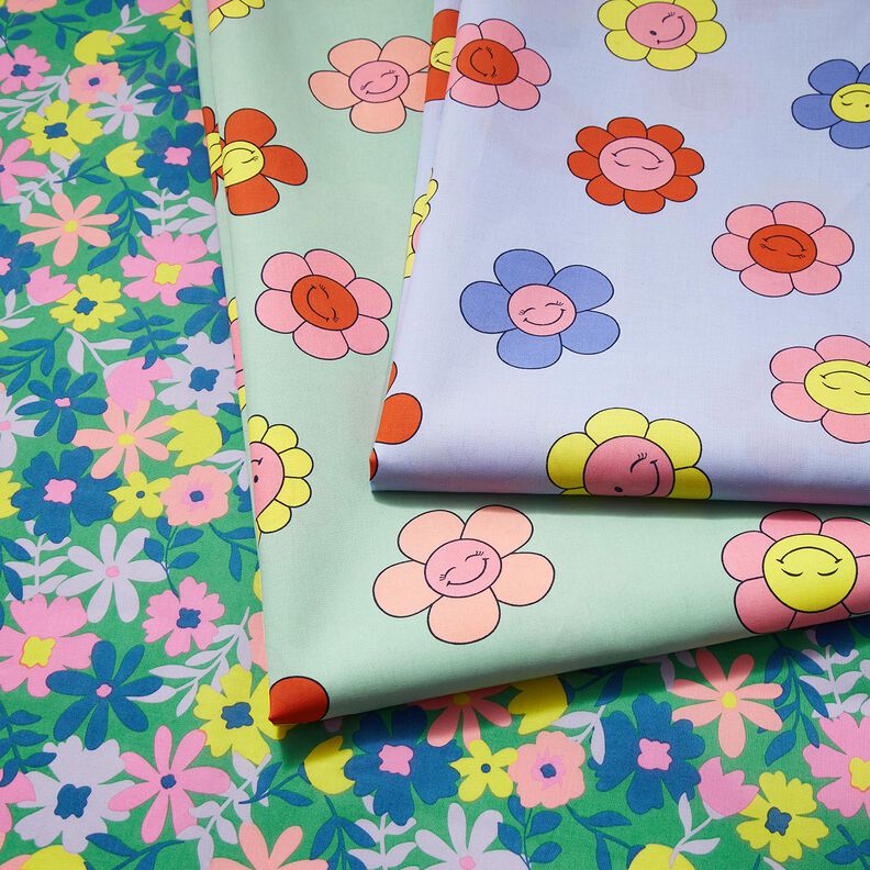 Beschichtete Baumwolle fröhliche Blumen | Poppy Fabrics – mint/zitronengelb,  image number 6