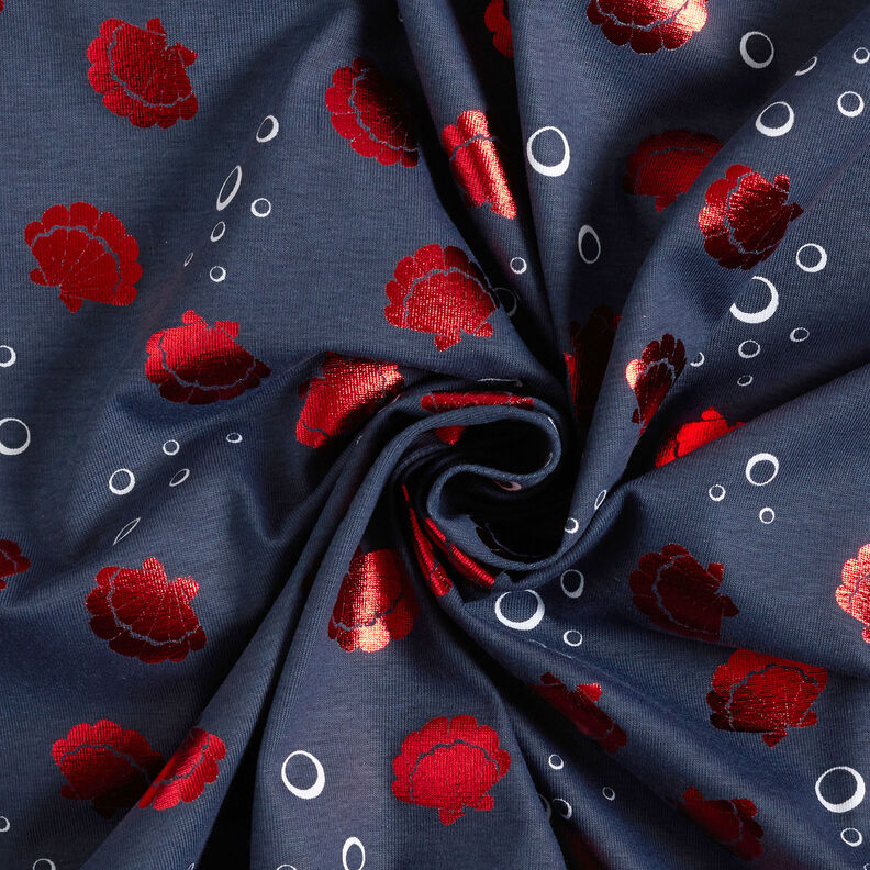 Baumwolljersey Muscheln Metallic – schwarzblau/rot | Reststück 100cm,  image number 4