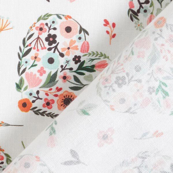 Baumwollstoff Perkal Blumen in Herzen – weiss/rosa | Reststück 50cm
