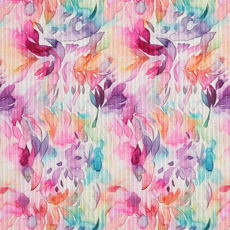 Strukturstoff Stretch Aquarellblüten Digitaldruck – lavendel/pfirsichorange,  image number 1