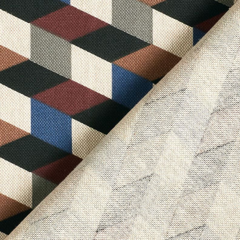 Dekostoff Halbpanama minimalistische Würfel – natur/blau,  image number 4