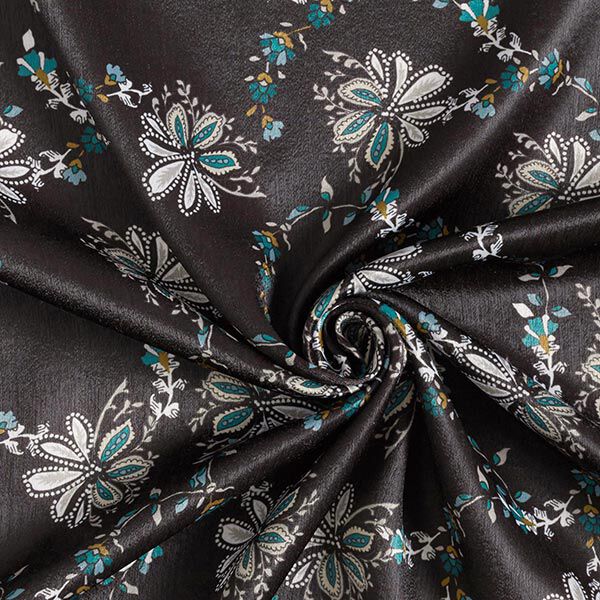 Satin Blumenranken – schwarz | Reststück 100cm