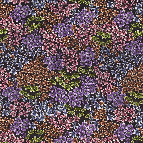 Blusensatin plissiert Millefleurs – schwarz | Reststück 100cm