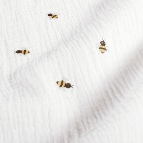 Musselin/ Doppel-Krinkel Gewebe Bienchen – wollweiss/gold, 