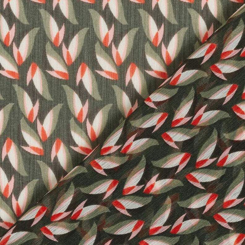 Crêpe Chiffon Blättermuster – schwarz/schilf,  image number 4