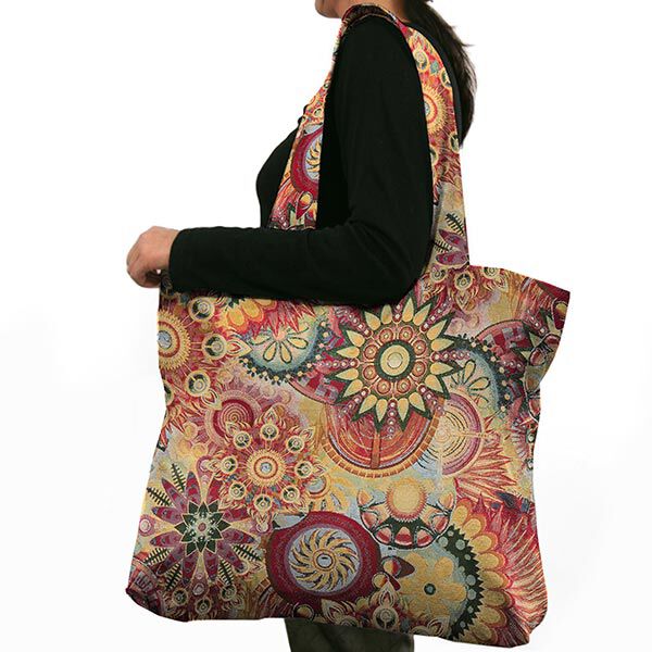 Jacquard Gobelin Blüten Ornament – lila/rot | Reststück 100cm