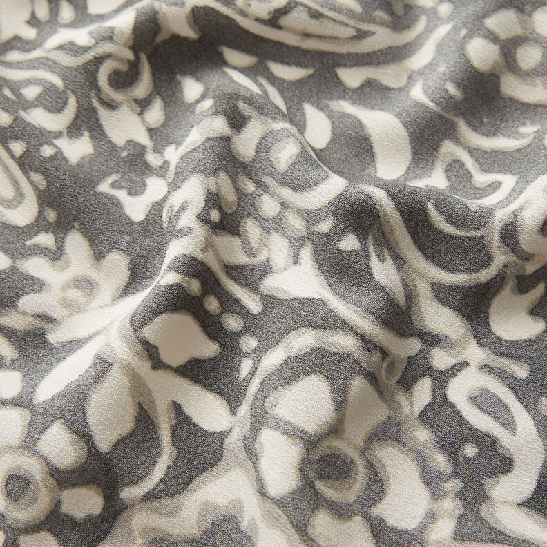Crêpe Gewebe Paisley und Blumen – grau/weiss,  image number 2