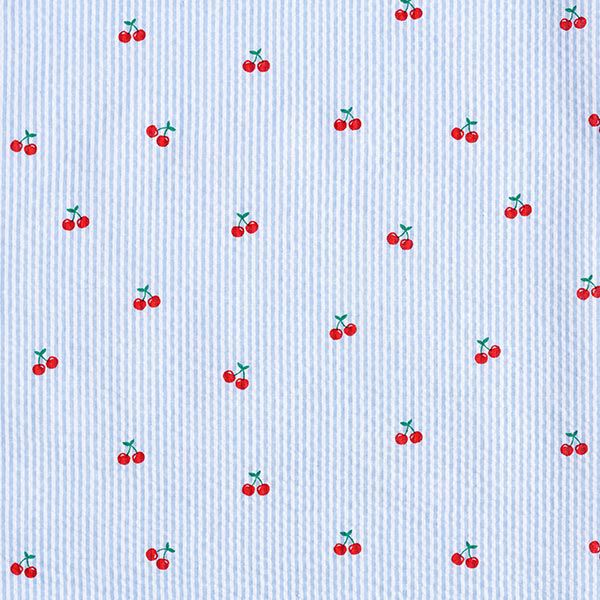 Seersucker Kirschen – weiss/hellblau | Reststück 50cm