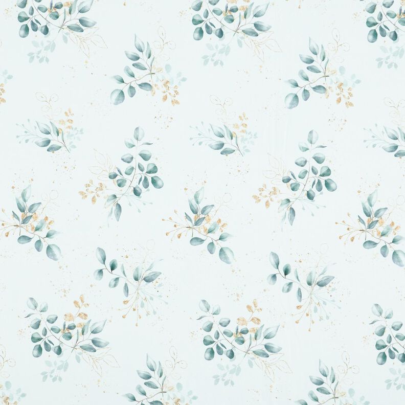 Baumwolljersey Eucalyptus | Glitzerpüppi – weiss/taubenblau,  image number 1