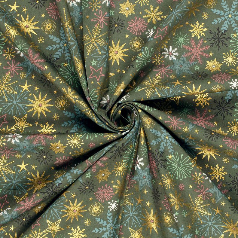 Baumwollstoff Popeline Sternen-Mix – dunkelpinie/gold, image number 3