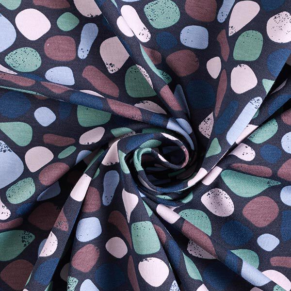 Baumwolljersey Kieselsteine – marineblau | Reststück 100cm