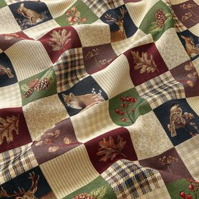 Dekostoff Gobelin herbstliches Patchwork – hellbeige/karminrot, 