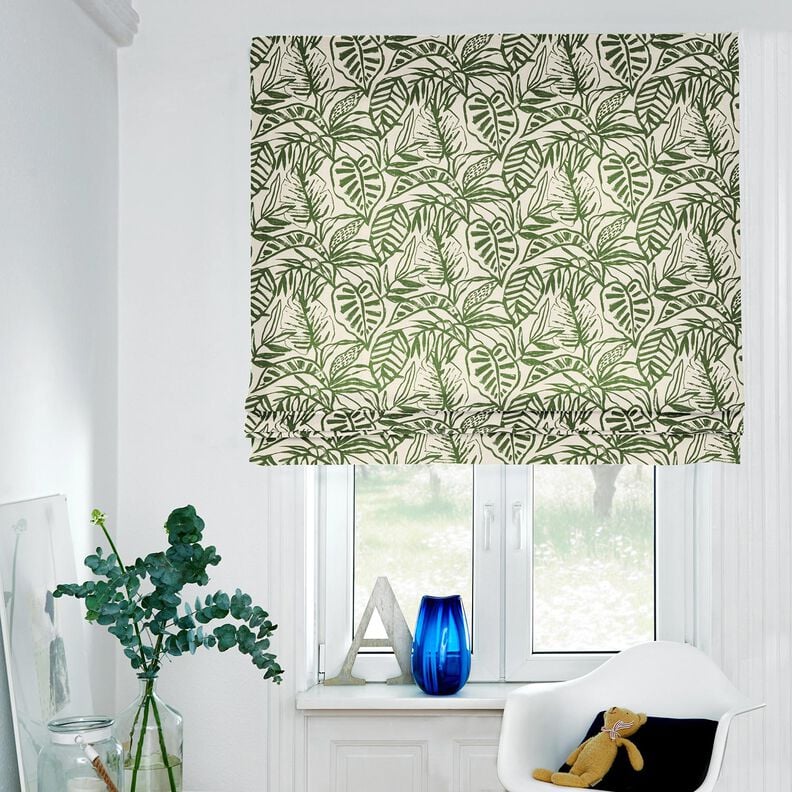 Dekostoff Halbpanama gemalte Monstera – creme/pinie,  image number 6