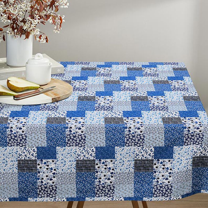 Baumwollstoff Cretonne Patchwork-Look – weiss/blau,  image number 5