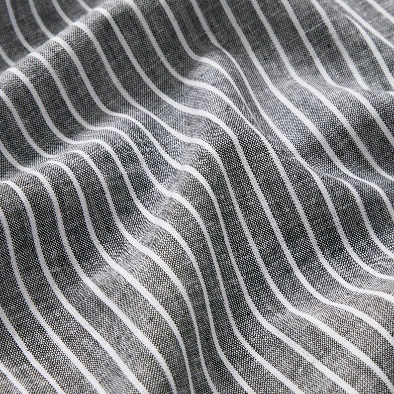 Leinen-Baumwoll-Mix breite Streifen – schwarz/weiss, image number 2