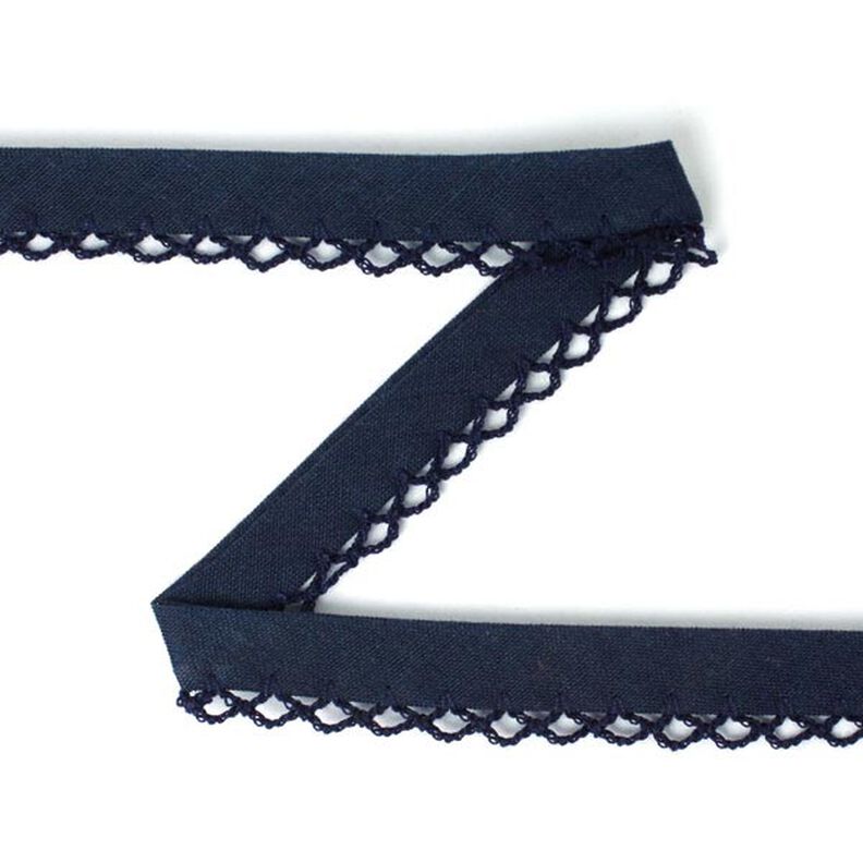 Schrägband mit Häkelborte 18 – navy,  image number 1