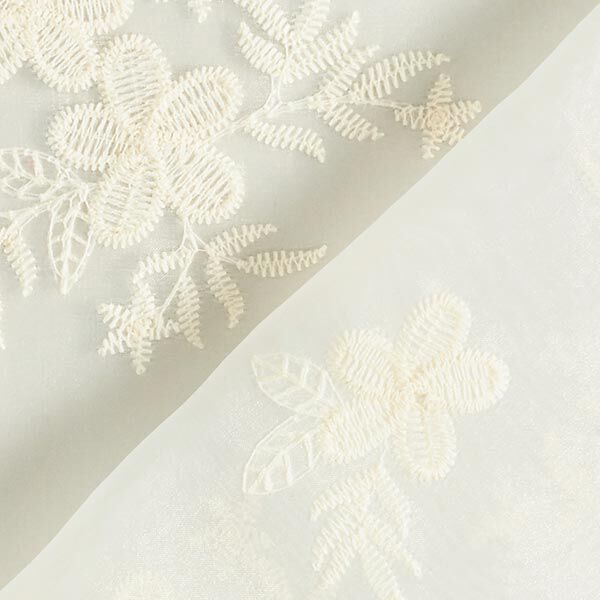 Organza Blumenstickerei – wollweiss | Reststück 50cm