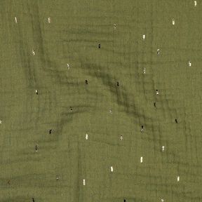 Musselin/ Doppel-Krinkel Gewebe Rechteck Foliendruck | Poppy Fabrics – pinie/gold metallic, 