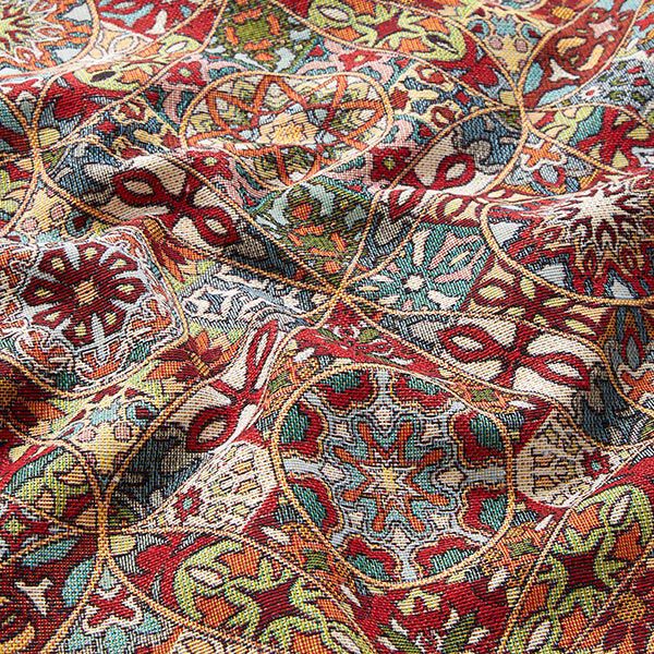 Dekostoff Gobelin verschlungene Ornamente – hellbeige/karminrot