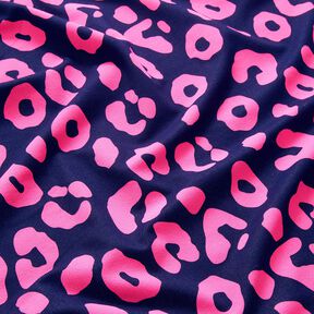 French Terry Sommersweat Jeanslook Neon Leo Print – nachtblau/neonpink, 
