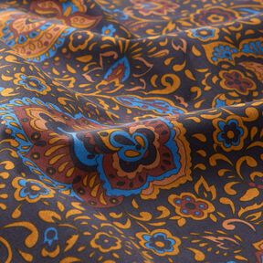 Hemdenstoff Retroblumen und Paisleymuster – nachtblau/karamell, 