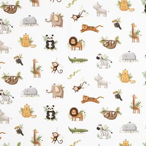 GOTS Baumwolljersey süße Steppentiere Digitaldruck | Poppy Fabrics – weiss/helloliv, 