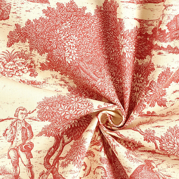 Dekostoff Halbpanama Toile de Jouy – kirschrot/creme, image number 3