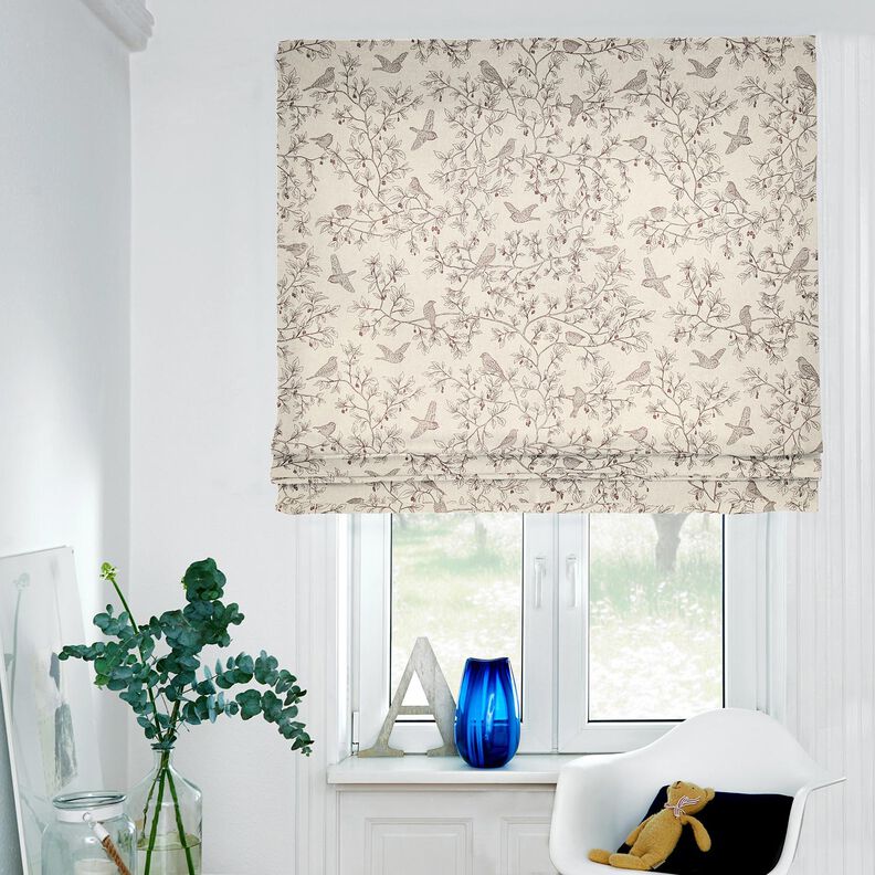 Dekostoff Halbpanama Singvögel – natur/burgunder,  image number 5