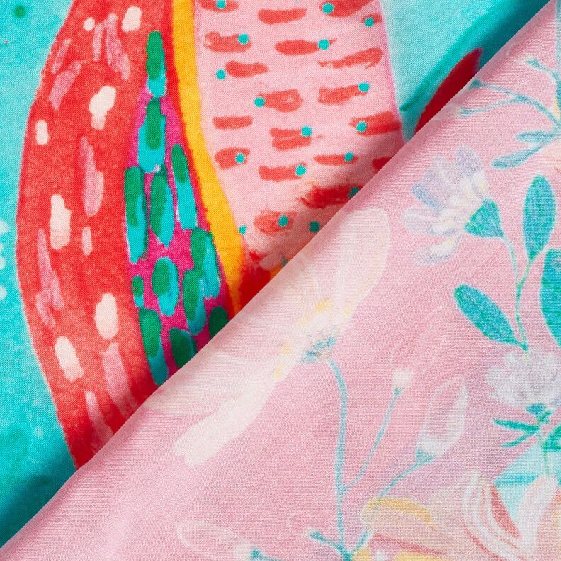 Beachwear Panel Pareo Pfauen und Blumen – aquablau/intensiv pink, image number 5