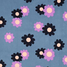 Babycord Blumen | Poppy Fabrics – jeansblau/lavendel, 