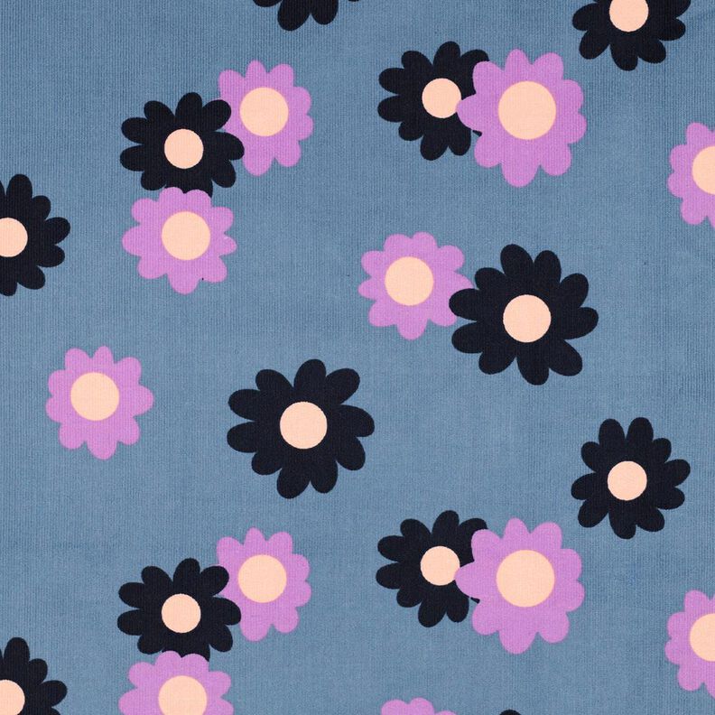 Babycord Blumen | Poppy Fabrics – jeansblau/lavendel,  image number 1