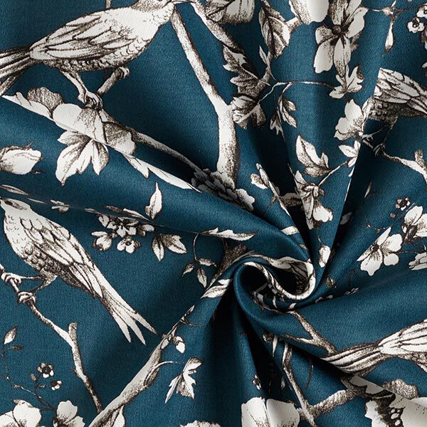 Dekostoff Baumwollsatin Toile de Jouy – petrol | Reststück 50cm