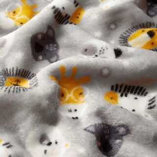 Kuschelfleece Doubleface Brillentiere und Sterne – nebelgrau/sonnengelb, 