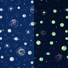 Dekostoff Glow in the Dark Sternbilder – marineblau/hellgelb, 