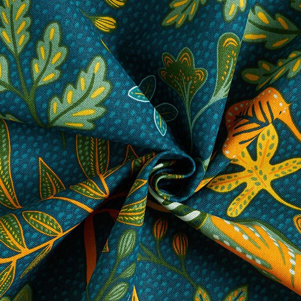Dekostoff Halbpanama Blätterkunst – ozeanblau