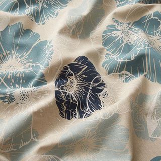 Dekostoff Halbpanama imposante Blüten – marineblau/natur, 