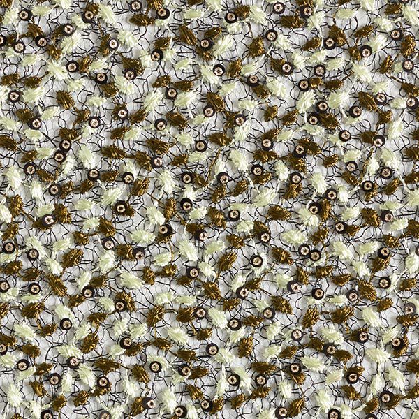Spitzenstoff Blumenranken & Pailletten – schwarz/oliv