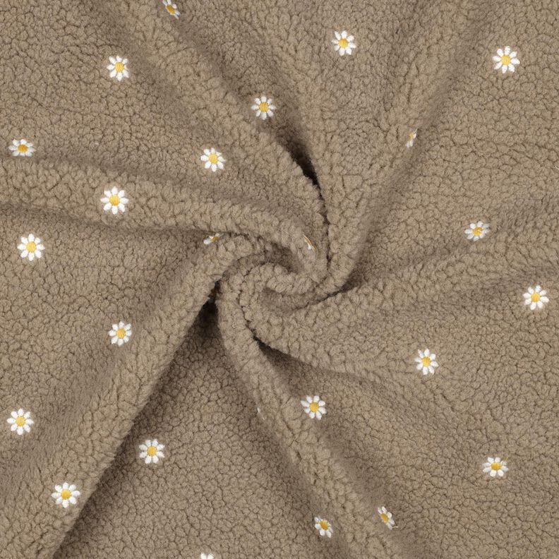 Teddyplüsch bestickte Blümchen | Poppy Fabrics – dunkeltaupe,  image number 3