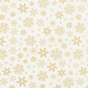 Baumwollstoff Popeline Schneekristalle – wollweiss/gold, 