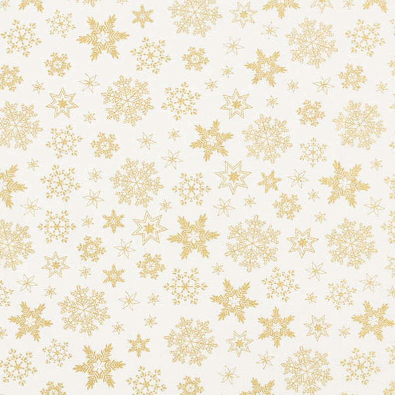 Baumwollstoff Popeline Schneekristalle – wollweiss/gold, image number 1