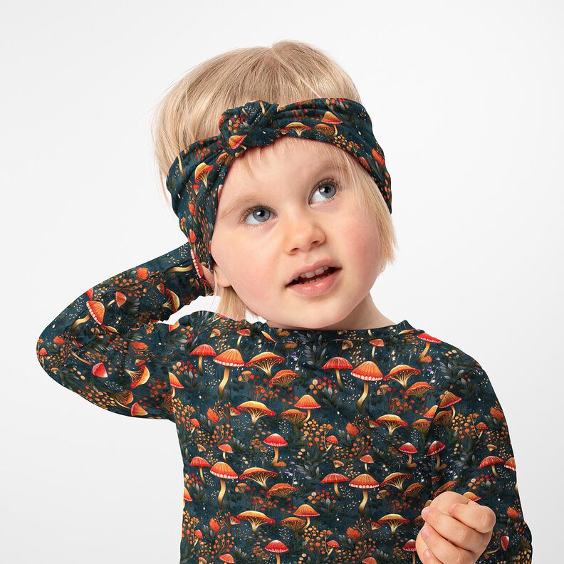 French Terry Sommersweat magischer Pilzwald Digitaldruck – dunkelgrün,  image number 5