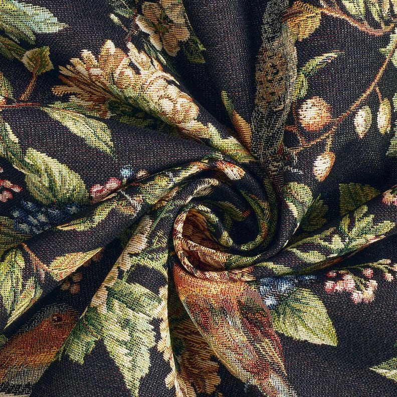 Dekostoff Gobelin Blüten und Vögel – schwarz/grün,  image number 3