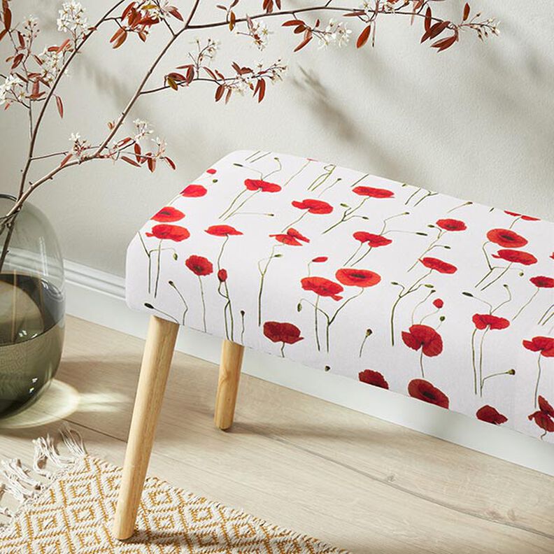 Dekostoff Halbpanama Mohn – weiss/rot,  image number 9