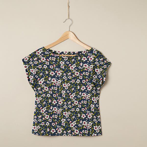 Modaljersey Blumen| by Poppy – marineblau | Reststück 100cm