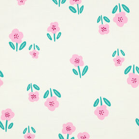 French Terry Sommersweat Blumen| by Poppy – wollweiss/rosa, 